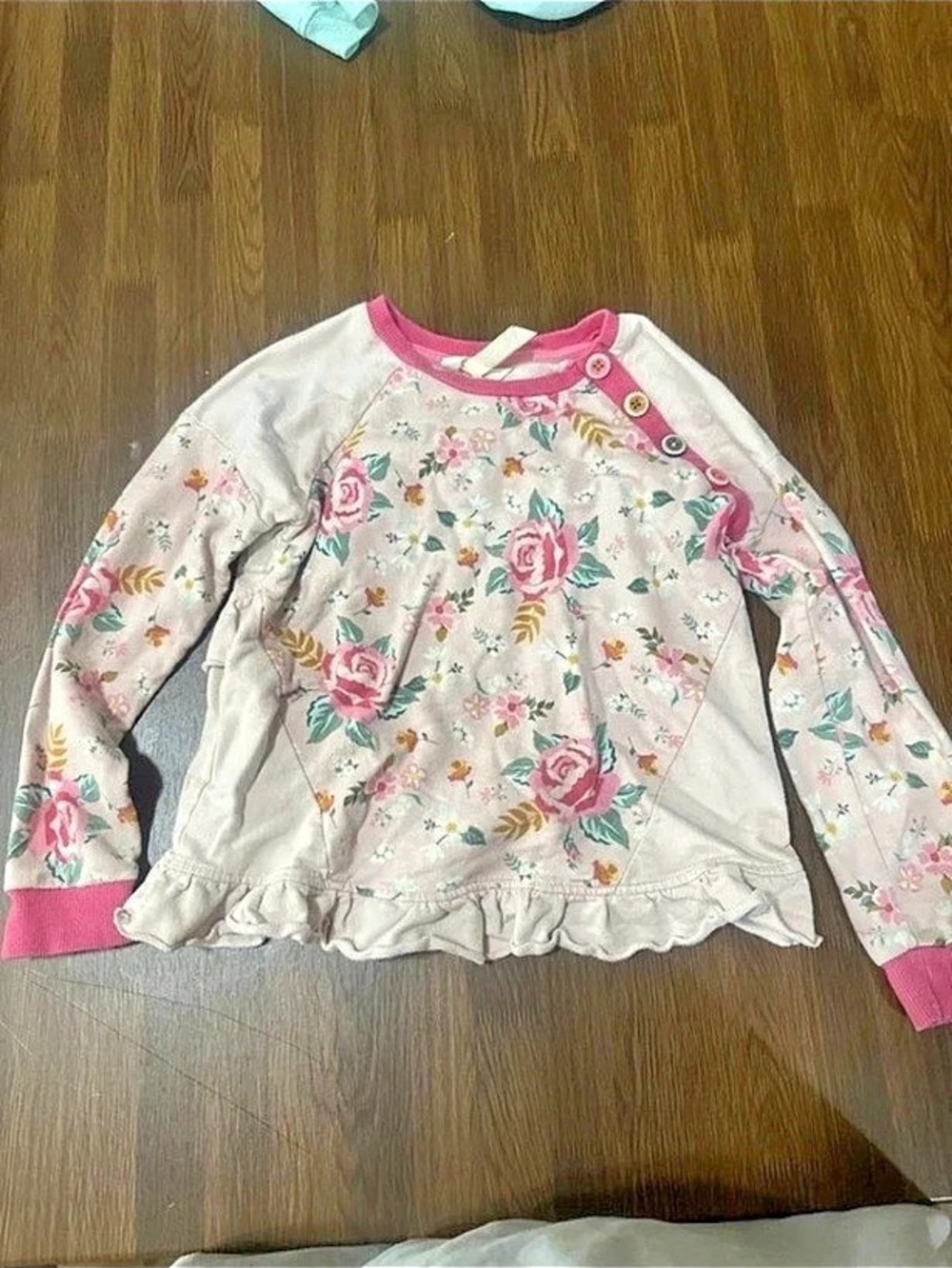 Kids Floral Long Sleeve Top in Pink & White Like New